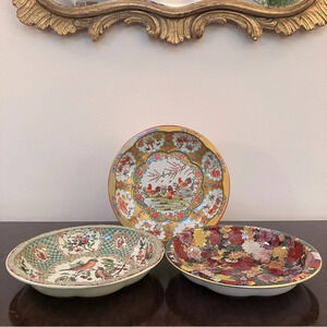 VTG  1971 Daher  Ware Round Tin  Bowls (3) England 10.25” Chicken Bird Floral